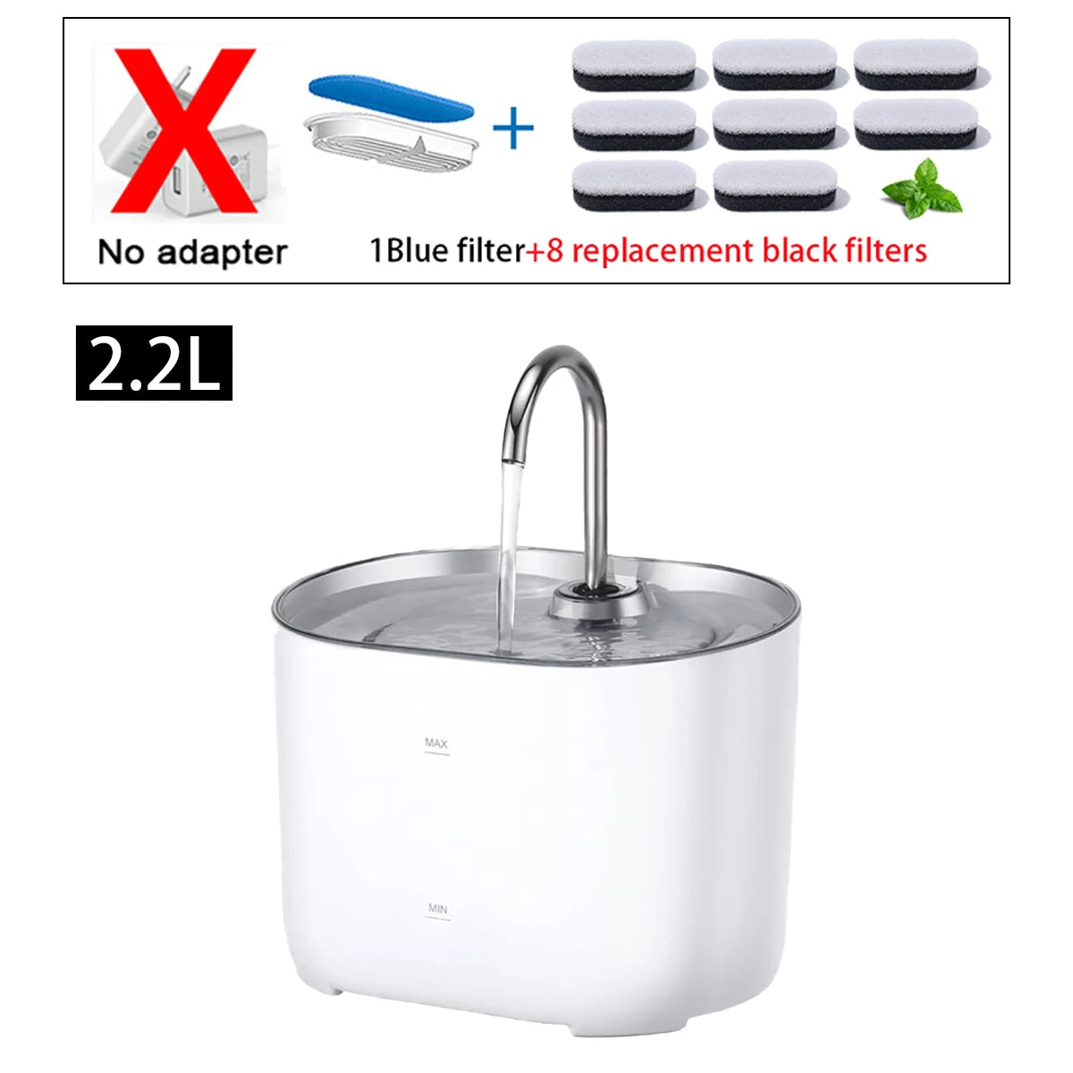 Cat Water Fountain 1 Filters & Ultra-Quiet Pump 2.2L/73oz