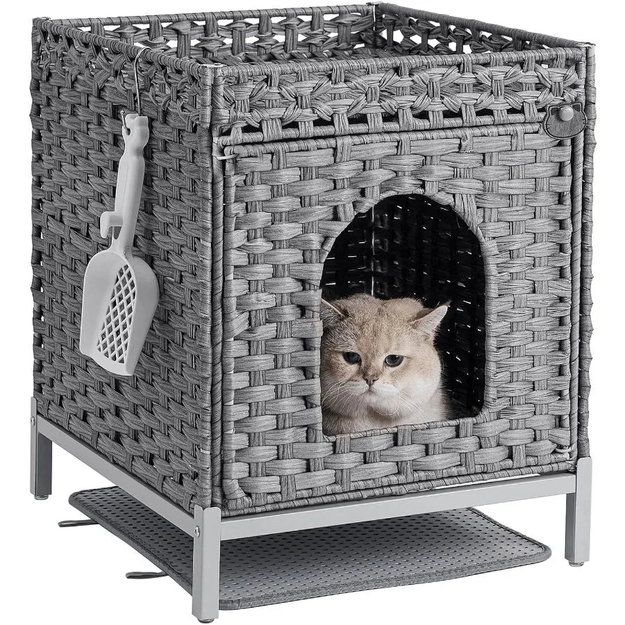 Cat Litter Box Enclosure Hidden Litter Box Furniture with Metal Heightened Feet