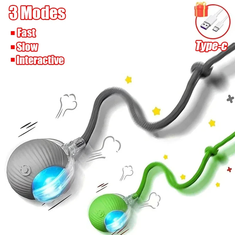 Cat Interactive Ball Toy, Automatic Rolling Ball with Tail, Rechargeable Smart Pet