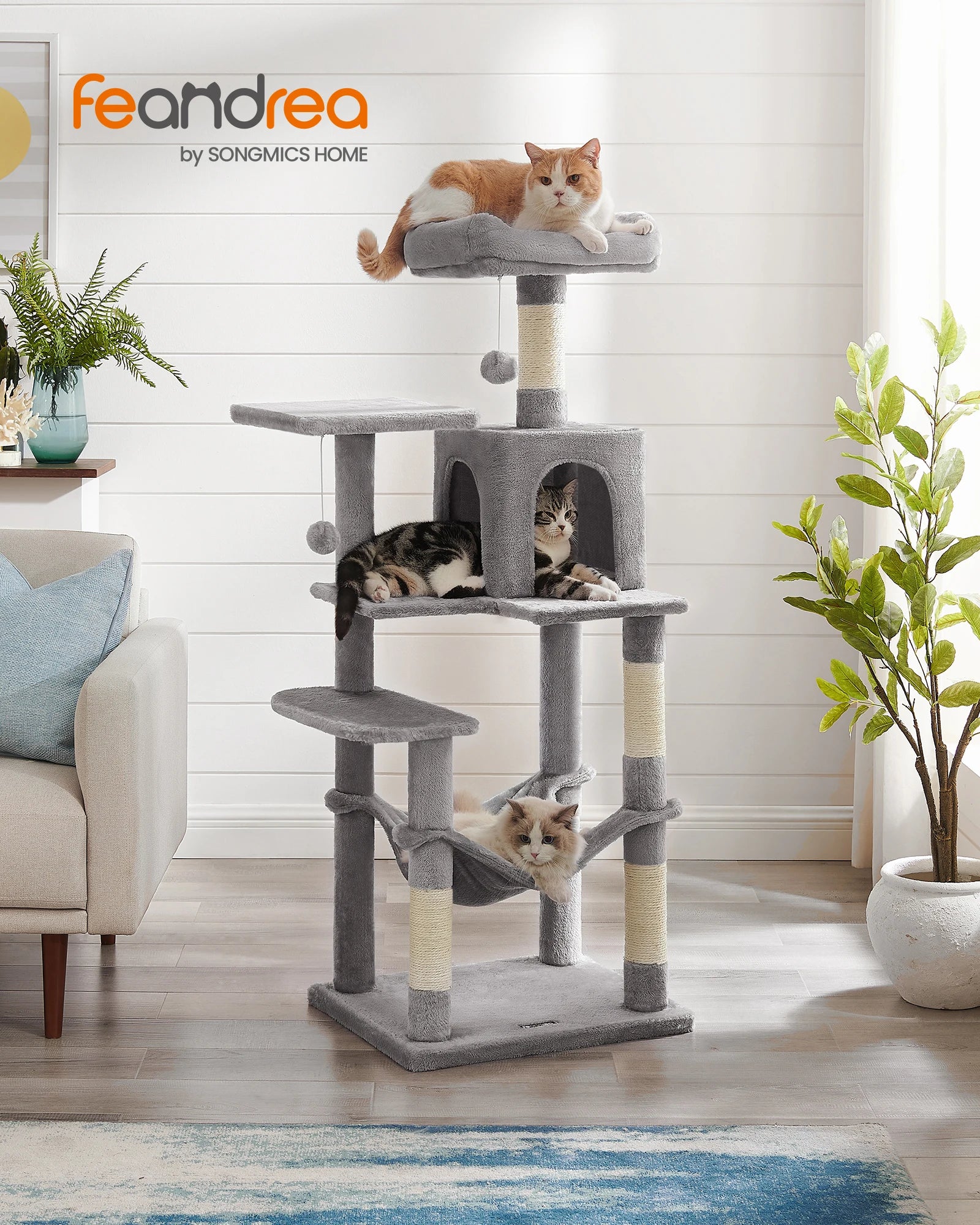 Feandrea Cat Tree, 56.3-Inch Cat Tower for Indoor Cats, Multi-Level Cat Condo