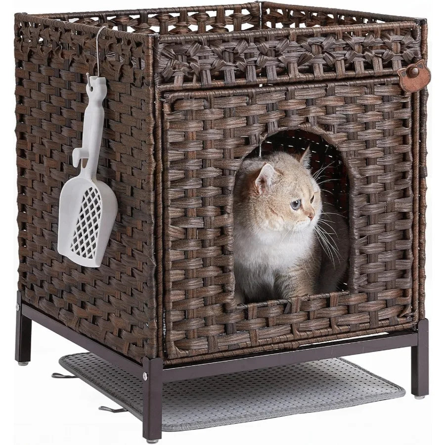 Cat Litter Box Enclosure Hidden Litter Box Furniture with Metal Heightened Feet