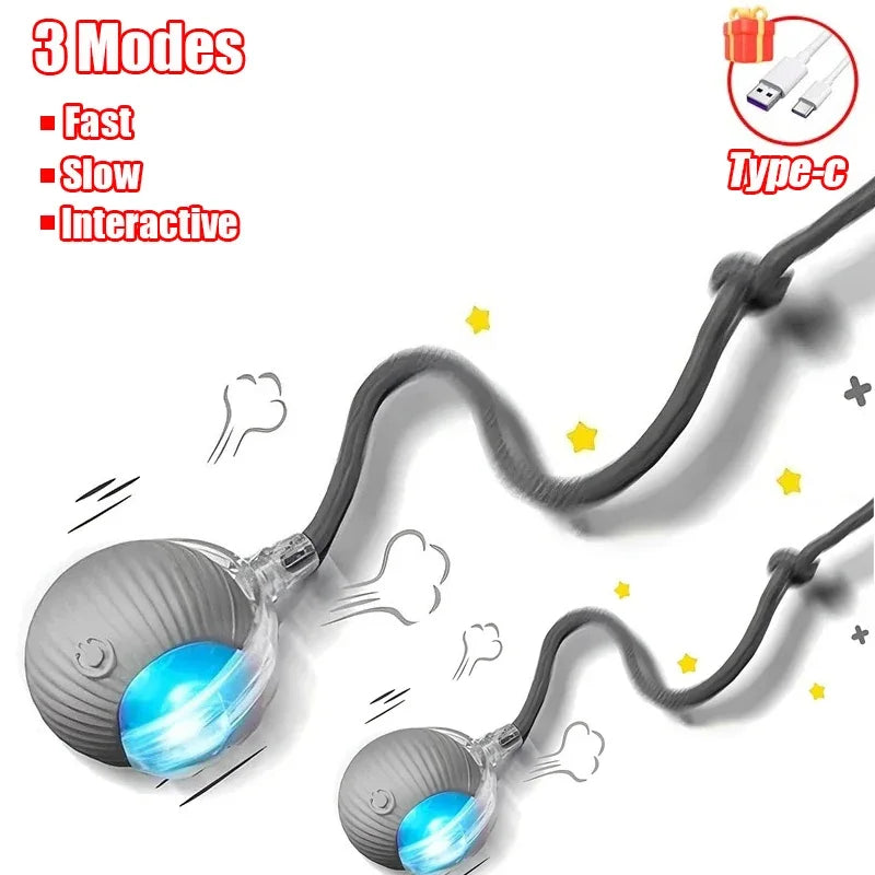 Cat Interactive Ball Toy, Automatic Rolling Ball with Tail, Rechargeable Smart Pet