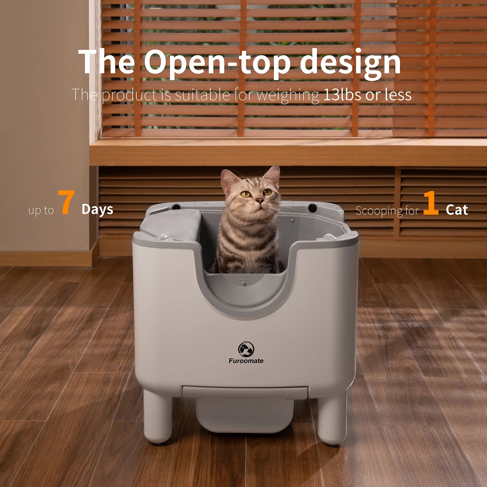 F6 Self-Cleaning Litter Box - Open-Top Automatic Cat Litter Box with Odor Control