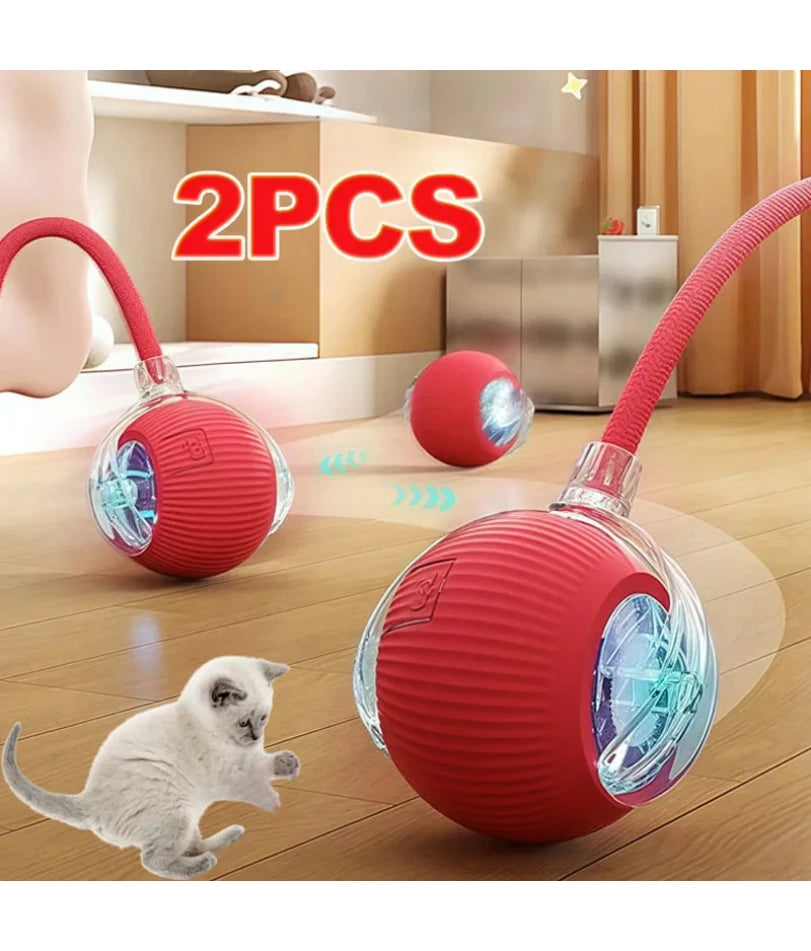 Cat Interactive Ball Toy, Automatic Rolling Ball with Tail, Rechargeable Smart Pet