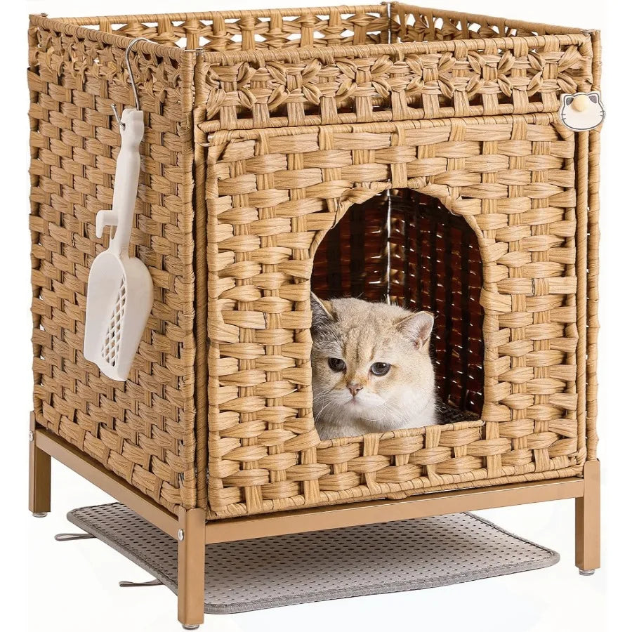Cat Litter Box Enclosure Hidden Litter Box Furniture with Metal Heightened Feet