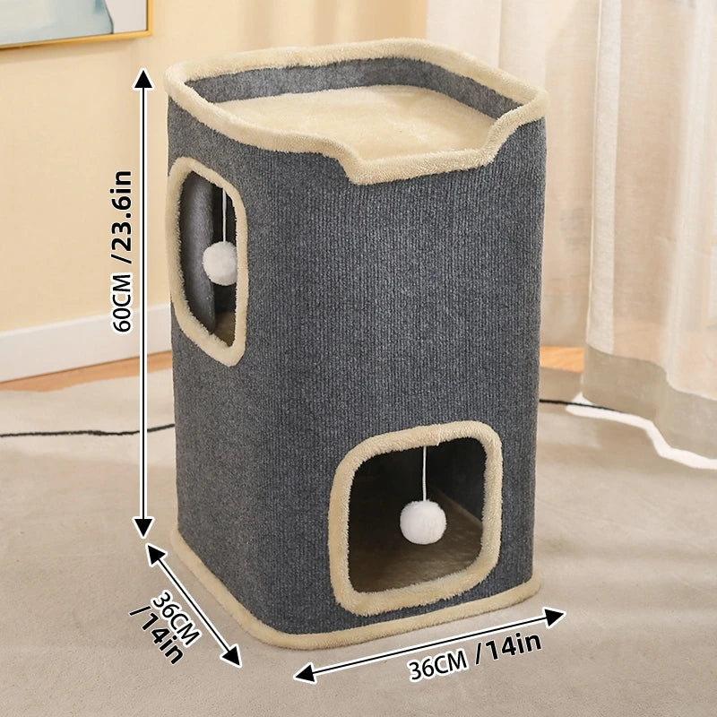 Winter 2 Layer Cat House for Indoor Cats, 24'' Durable Cat Cube Playhouse with Dangling